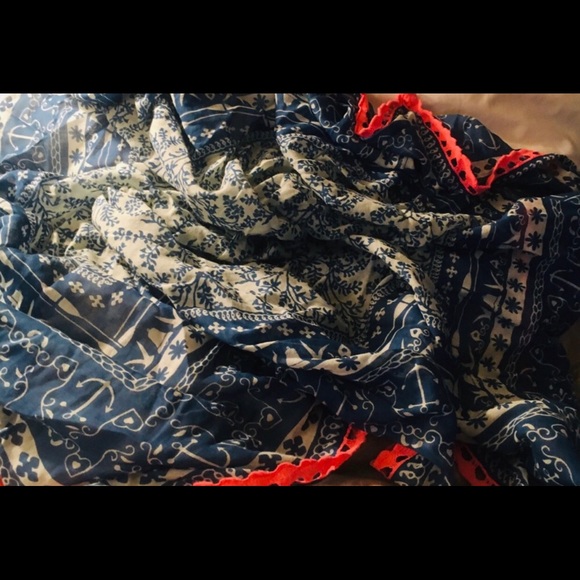 J.Crew large nautical blue/white & coral Lg scarf - Picture 3 of 4